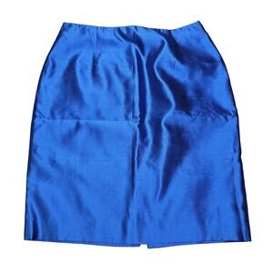 Banu Sport Milan Womens 8 Blue Taffeta Pencil Skirt Metallic Jacquard Formal 80s